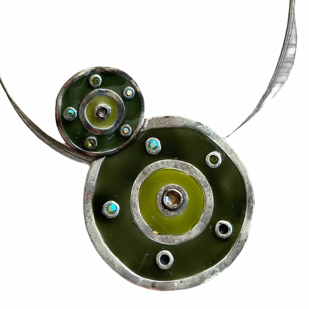 T Street Jewelry Set Handcrafted Metal Wire Green Choker Necklace Matching Ring